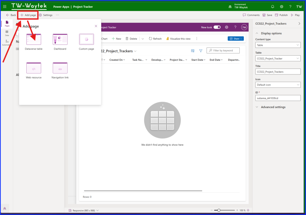 Add Table to Model Driven App