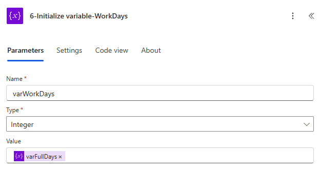 Initialize Variables Work Days